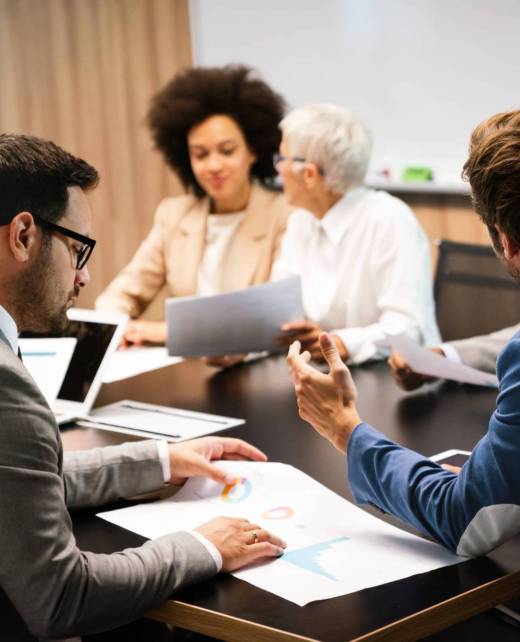 Group of diverse business people working at busy modern office